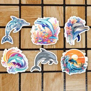 Dolphin Sticker Pack of 6 Vinyl Stickers - Waterproof Die Cut Ocean Sticker Set